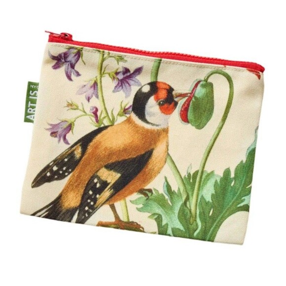 Maria Sibylla Merian Botanical Artwork Zipper Pouch Goldfinch Poppy Travel Bag - Picture 1 of 4